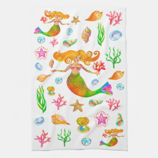 Mermaid & Seashells Beach Vibe Kitchen Towel