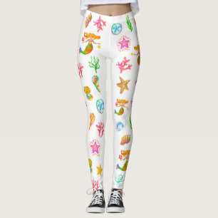 Mermaid & Seashells Beach Vibe White Leggings
