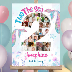 Mermaid Second birthday photo collage welcome sign