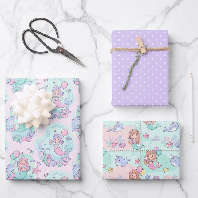 Mermaid Selection Lavender  Wrapping Paper Sheets (Front)