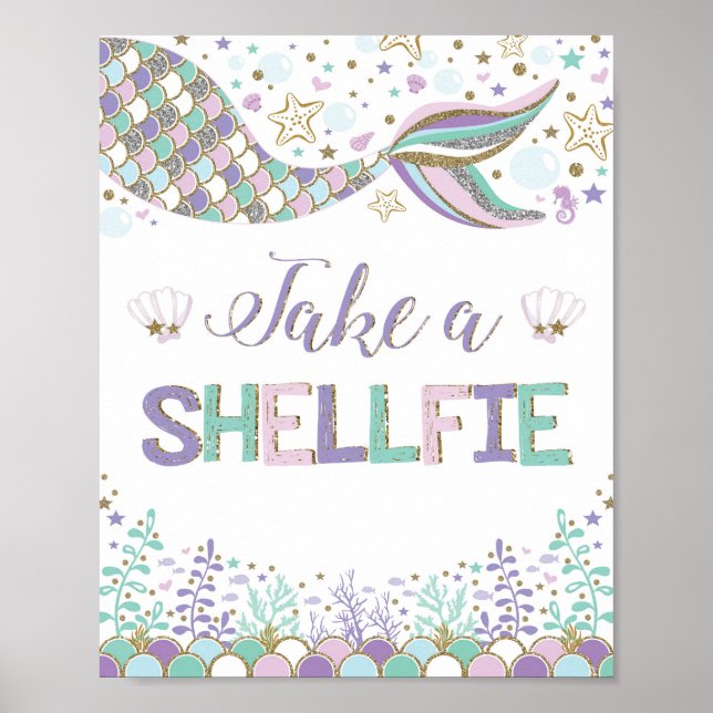 Mermaid Selfie Sign Under the Sea Photo Booth Prop (Front)
