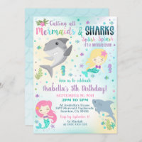 Mermaid Shark Invitation Boy Girl Invitation