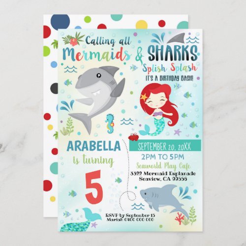 Mermaid Shark Party Invitation