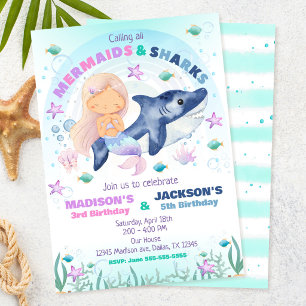 Mermaid & Shark Under the Sea Birthday Invitation