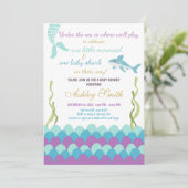 Mermaid Shark Under The Sea Twins Baby Shower Invitation (Standing Front)