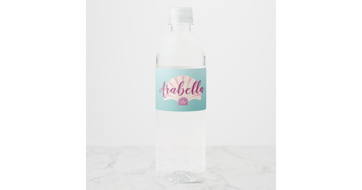 Mermaid Shell Birthday Water Bottle Label | Zazzle