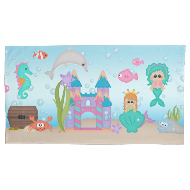 Mermaid Shell Castle Dolphin King Pillow Case (Front)