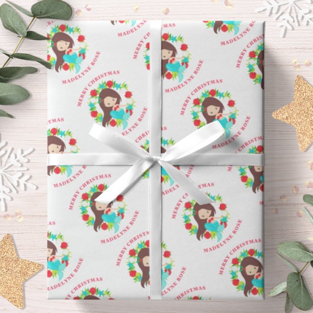Mermaid Shells Personalized Name Christmas Wrapping Paper (Creator Uploaded)