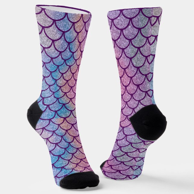 Mermaid Shimmer Scale Crew Socks (Angled)