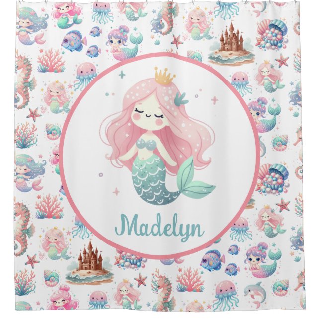 Mermaid Shower Curtain Mermaid Bathroom Decor (Front)