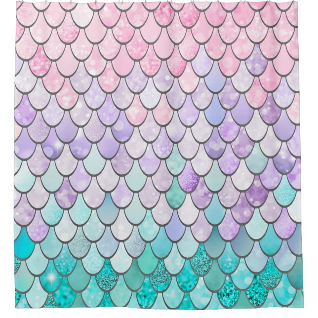 Mermaid Shower Curtain, Pastel, Pink, Purple, Teal Shower Curtain (Front)