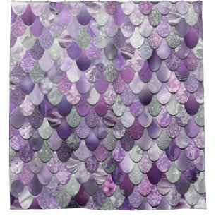 Mermaid Shower Curtain, Purple Mermaid Scales Shower Curtain