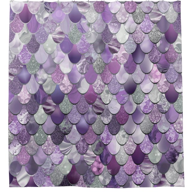 Mermaid Shower Curtain, Purple Mermaid Scales Shower Curtain (Front)