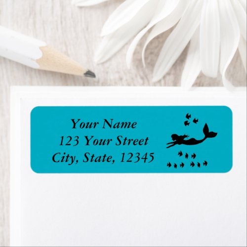 Mermaid Silhouette Blue Return Address Labels