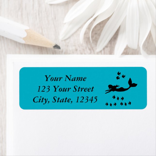 Mermaid Silhouette Blue Return Address Labels (Insitu)