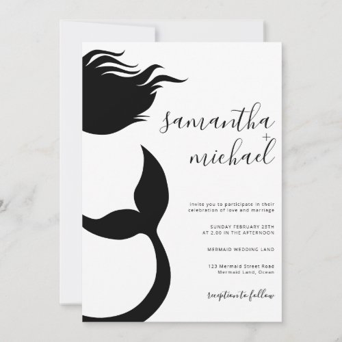 Mermaid silhouette clean invitation