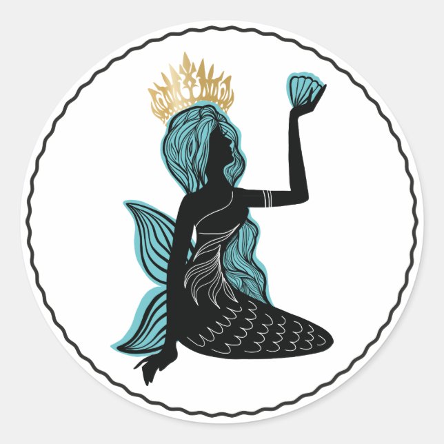 Mermaid silhouette fashion stylish silhouette classic round sticker (Front)