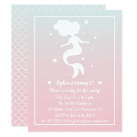 Mermaid Silhouette Girls Ombre Birthday Party Card