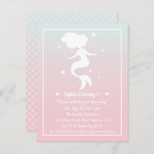 Mermaid Silhouette Girls Ombre Birthday Party Invitation
