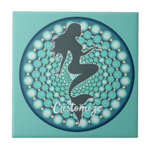 Mermaid Silhouette in Bubbles Thunder_Cove Ceramic Tile