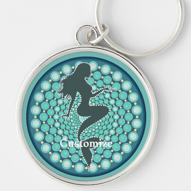 Mermaid Silhouette in Bubbles Thunder_Cove Keychain (Front)