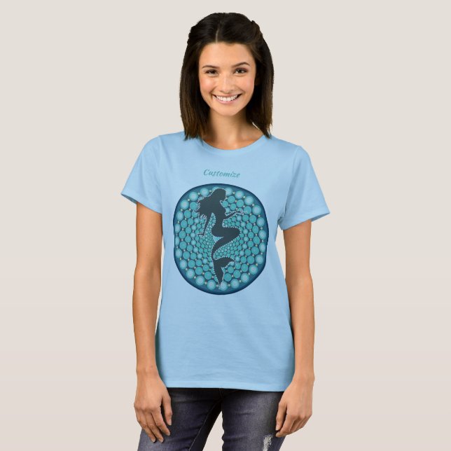 Mermaid Silhouette in Bubbles Thunder_Cove  T-Shir T-Shirt (Front Full)