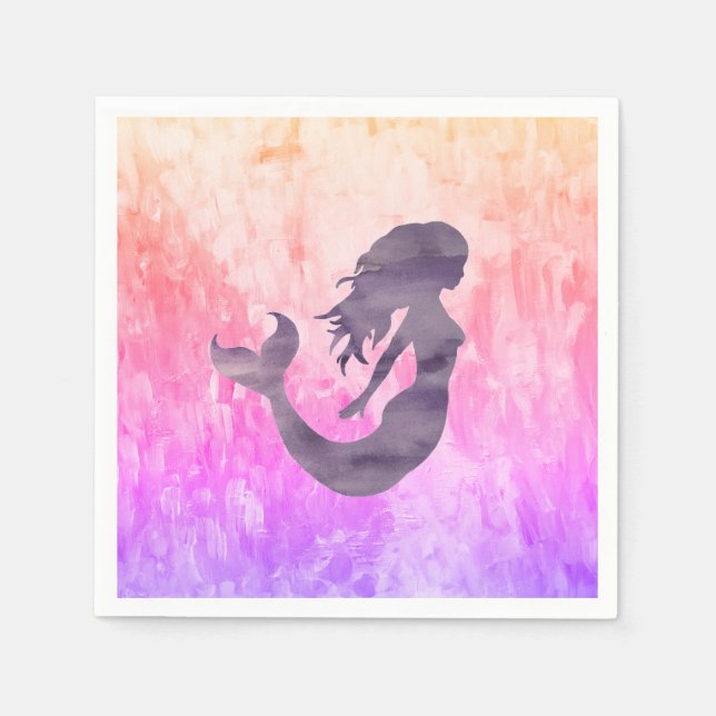 Mermaid Silhouette Ombre Painting Napkins (Front)
