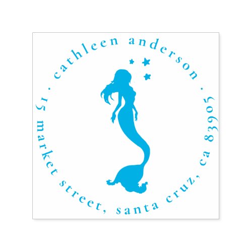 Mermaid Silhouette Round Name  Return Address Self_inking Stamp
