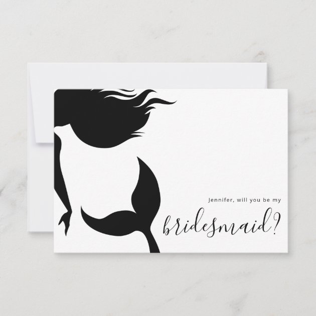 Mermaid silhouette simple bridesmaid invitation