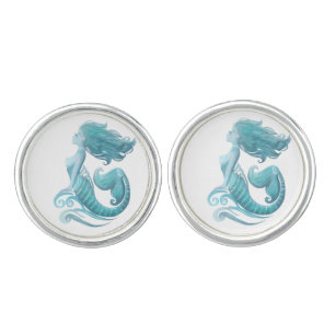 Mermaid silhouette watercolor stylish cufflinks