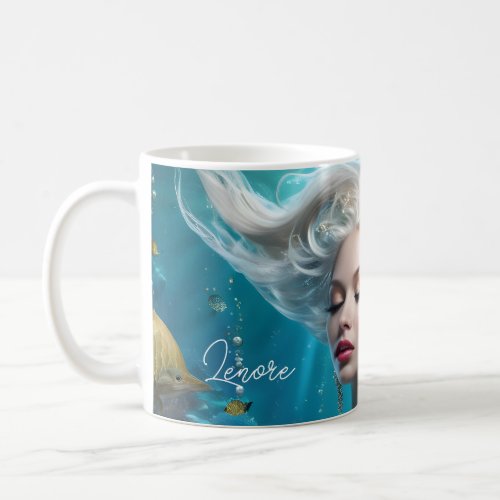 Mermaid Silver Hair Turquoise Ocean Coffee Mug