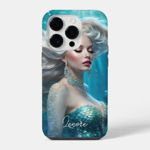 Mermaid Silver Hair Turquoise Ocean iPhone 14 Pro Case