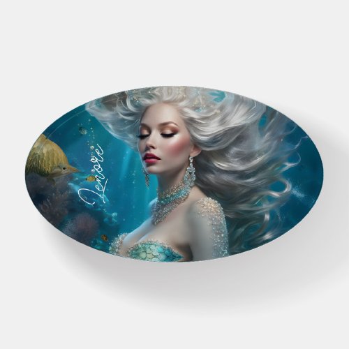 Mermaid Silver Hair Turquoise Ocean Paperweight