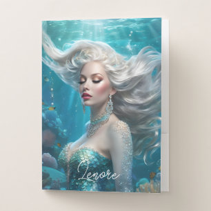 Mermaid Silver Hair Turquoise Ocean Pocket Folder