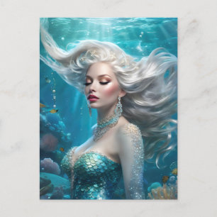 Mermaid Silver Hair Turquoise Ocean Postcard