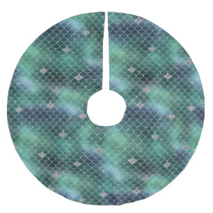 Mermaid Silver Teal Green Ocean Glitz Brushed Polyester Tree Skirt