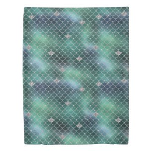 Mermaid Silver Teal Green Ocean Glitz Duvet Cover