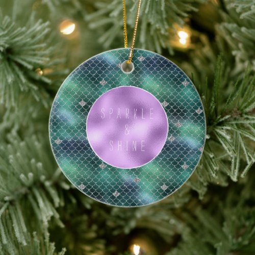 Mermaid Silver Teal Ocean Glitz Ceramic Ornament