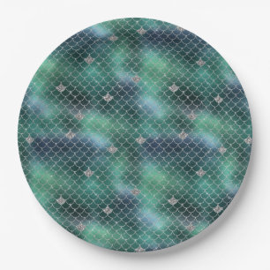 Mermaid Silver Teal Ocean Glitz Paper Plates