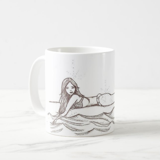 Mermaid Simple Elegant Drawing Fantasy Art Coffee Mug (Front Left)