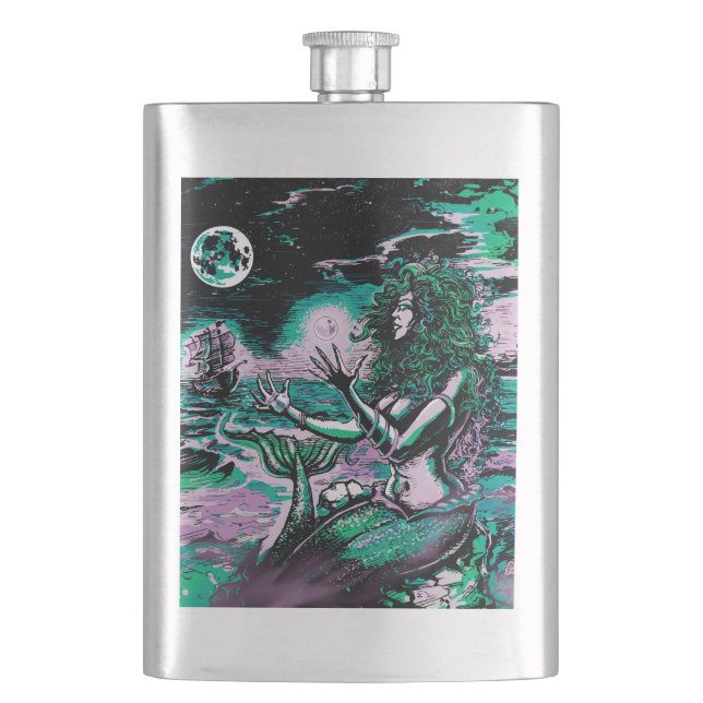 Mermaid Siren Atlantis Pearl Hip Flask (Front)