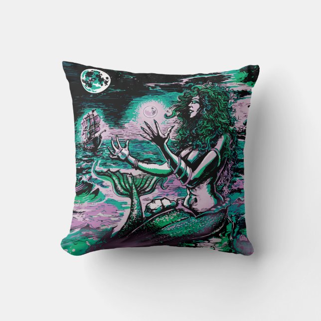 Mermaid Siren Atlantis Pearl Throw Pillow (Front)
