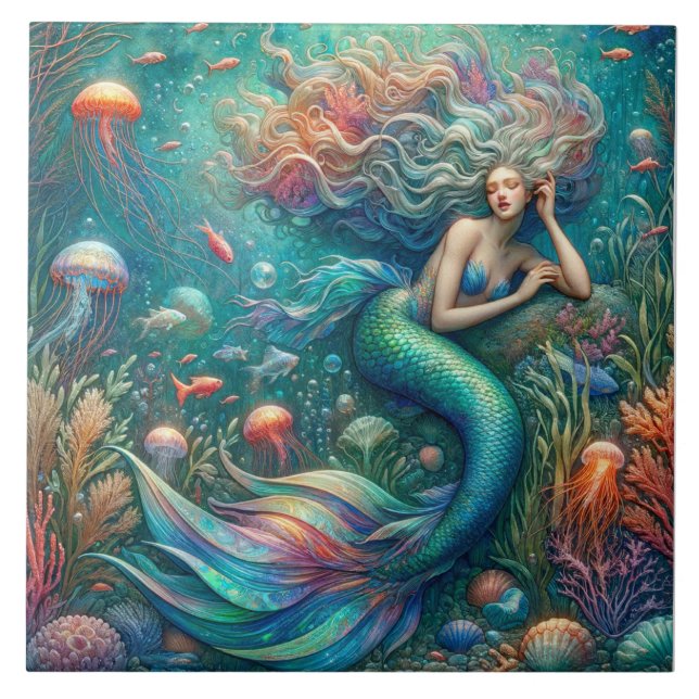 Mermaid Siren's Coral Kingdom - Ocean Fantasy Tile (Front)