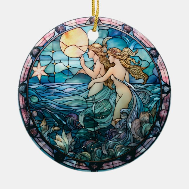 Mermaid Sisters Ceramic Ornament (Front)