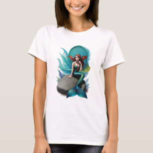 Mermaid sitting on a rock AI Art T-Shirt
