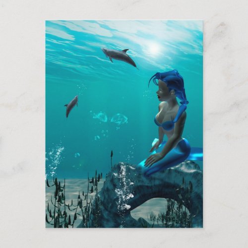 Mermaid sitting on a rock postcard