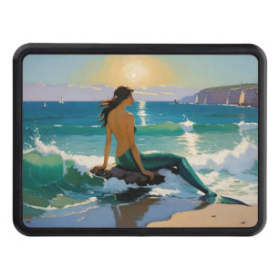 Mermaid Sitting On The Beach At Sunset Hitch Cover