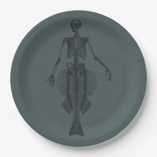 Mermaid Skeleton Dark Halloween Paper Plates