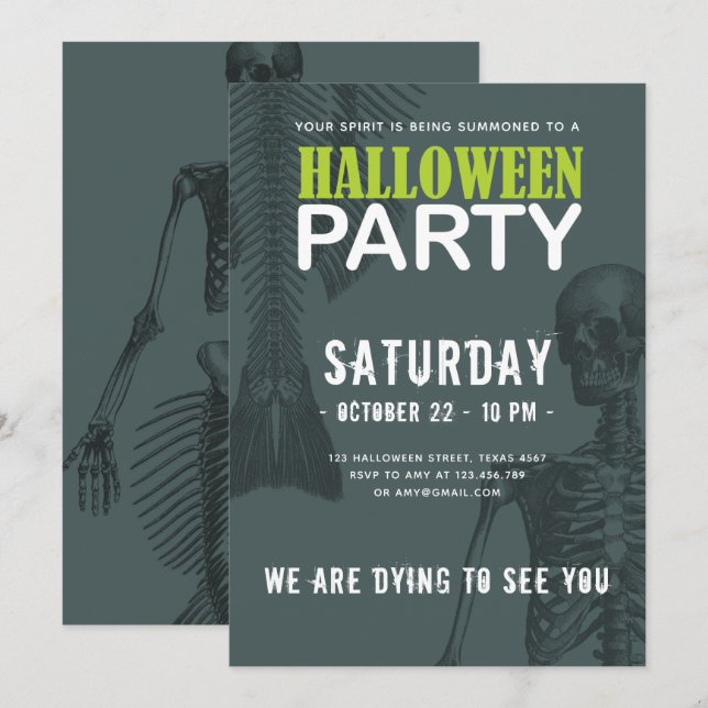 Mermaid Skeleton Dark Halloween Party Invitation (Front/Back)