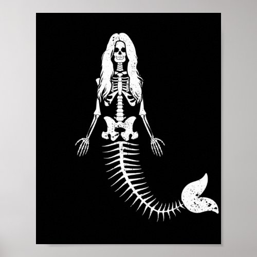 Mermaid Skeleton Halloween Funny Spooky Poster